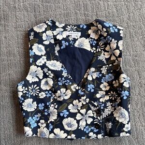 Veronica Beard Navy Floral Wrap Vest